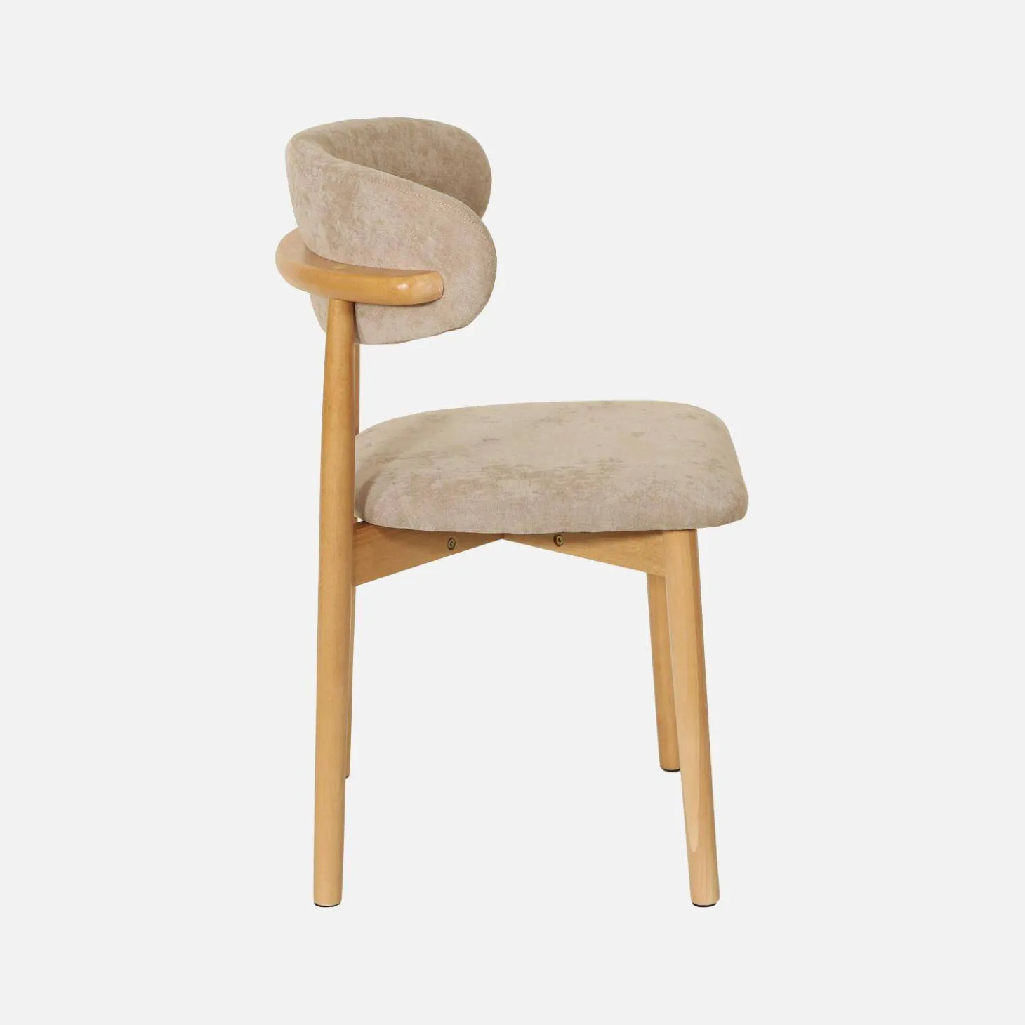 Stoel naturelkleurig rubberhout en chenille stof (set van 2)