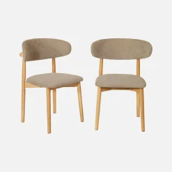 Stoel naturelkleurig rubberhout en chenille stof (set van 2)