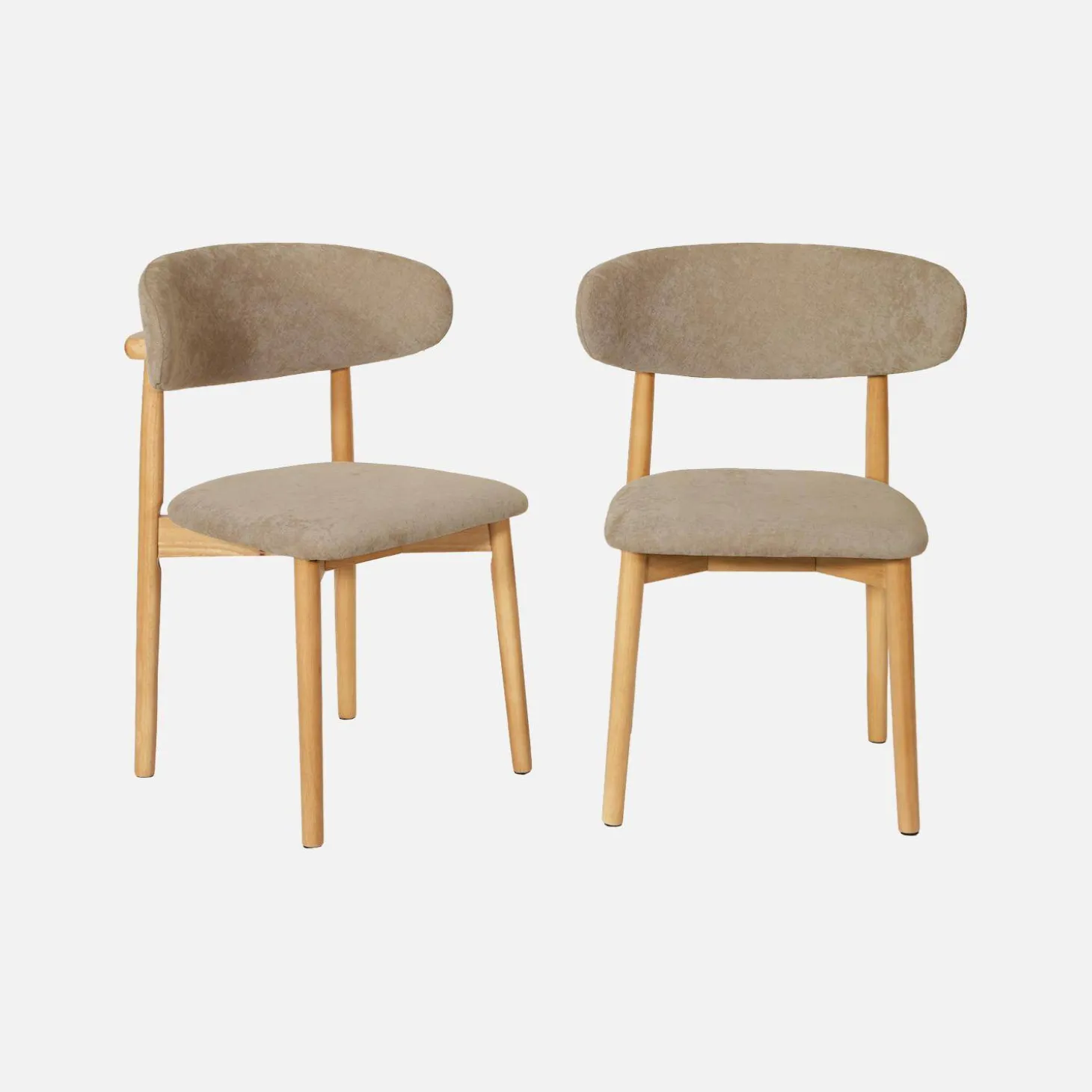 Stoel naturelkleurig rubberhout en chenille stof (set van 2)