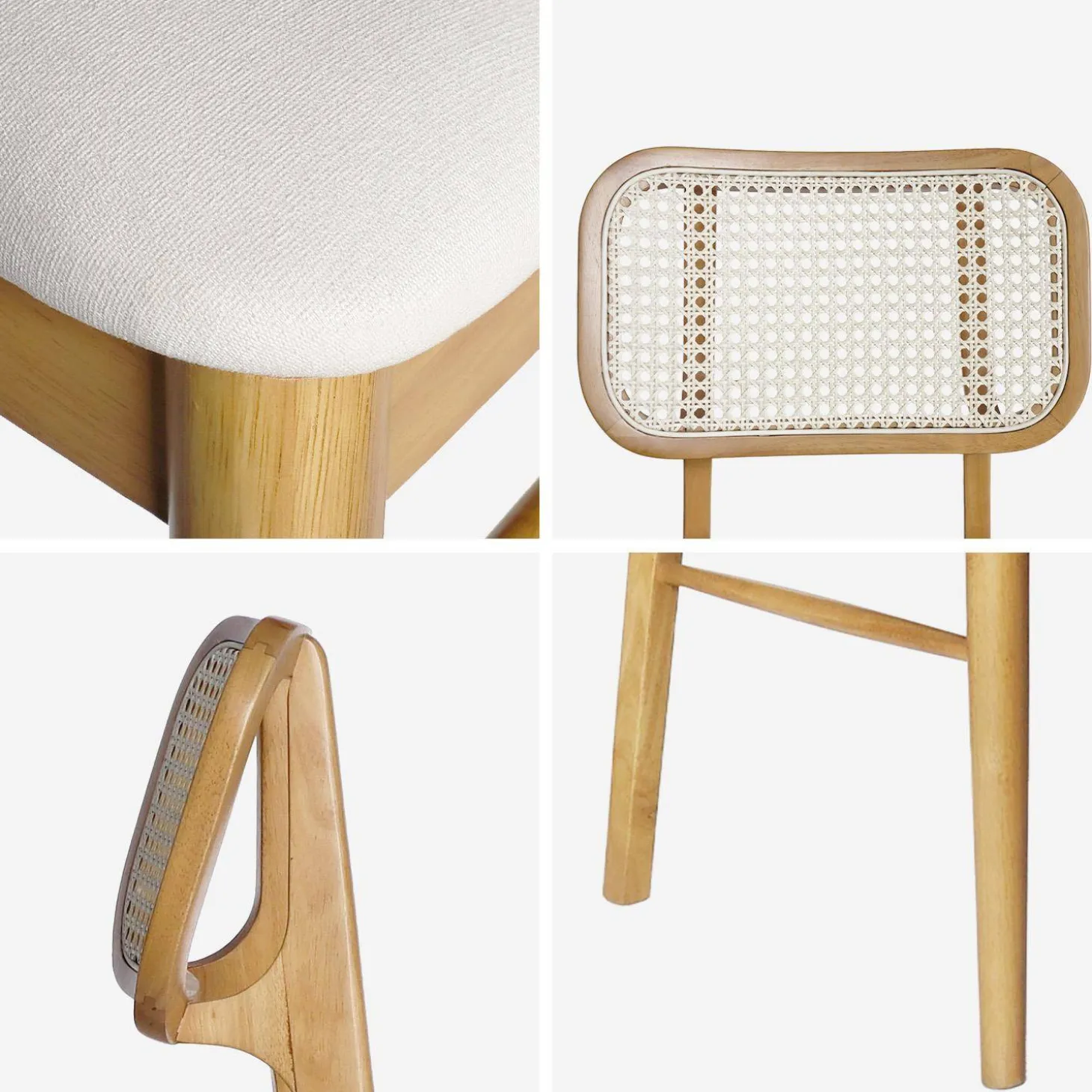 Stoel van eikenkleurig hout en rotan (set van 2)
