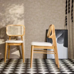 Stoel van eikenkleurig hout en rotan (set van 2)