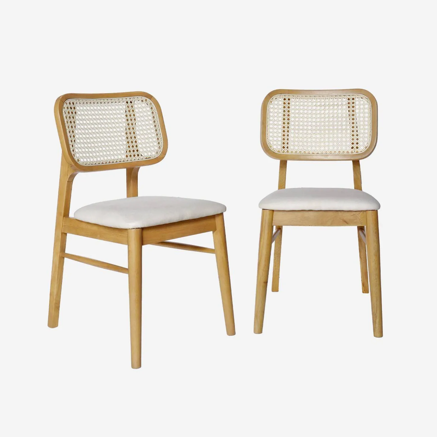 Stoel van eikenkleurig hout en rotan (set van 2)
