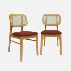 Stoel van naturelkleurig hout en rotan (set van 2)