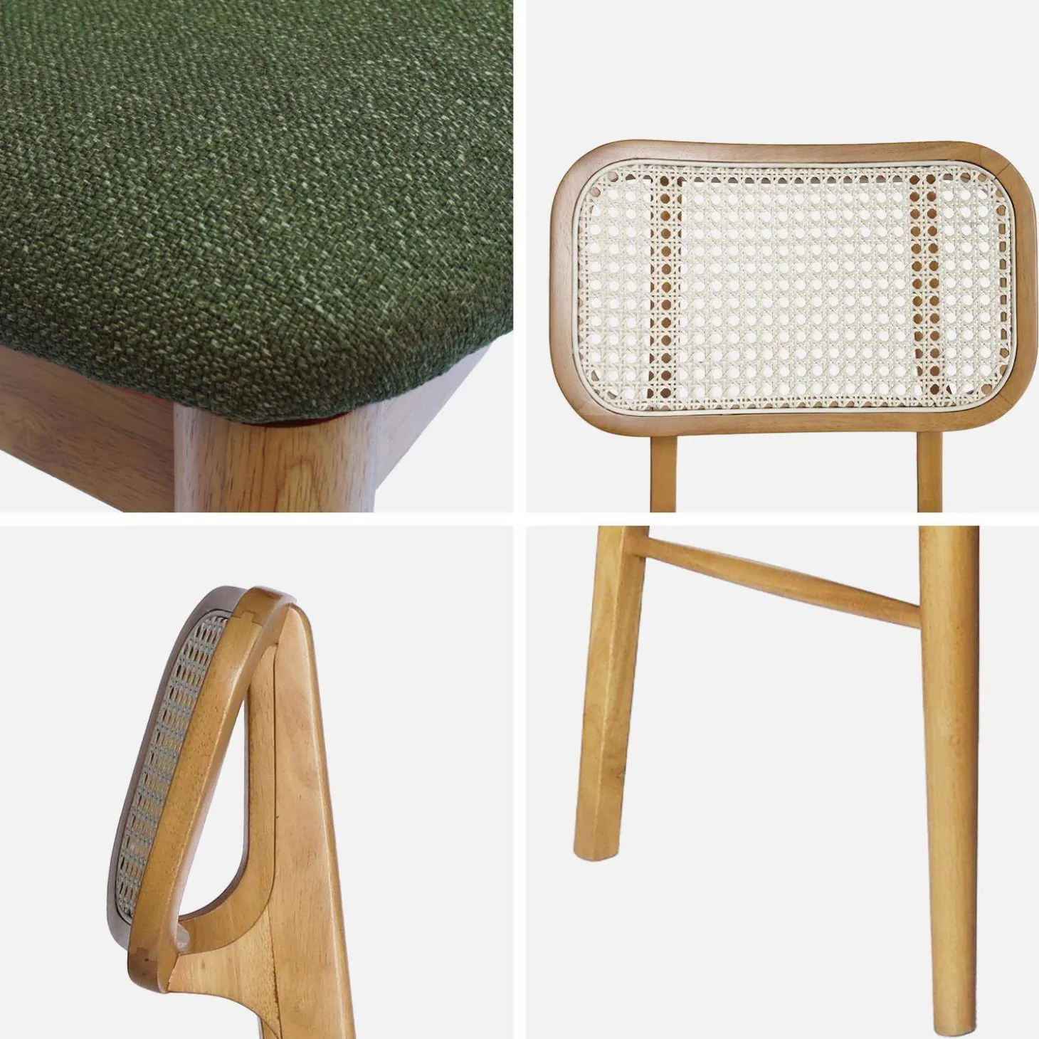 Stoel van naturelkleurig hout en rotan (set van 2)