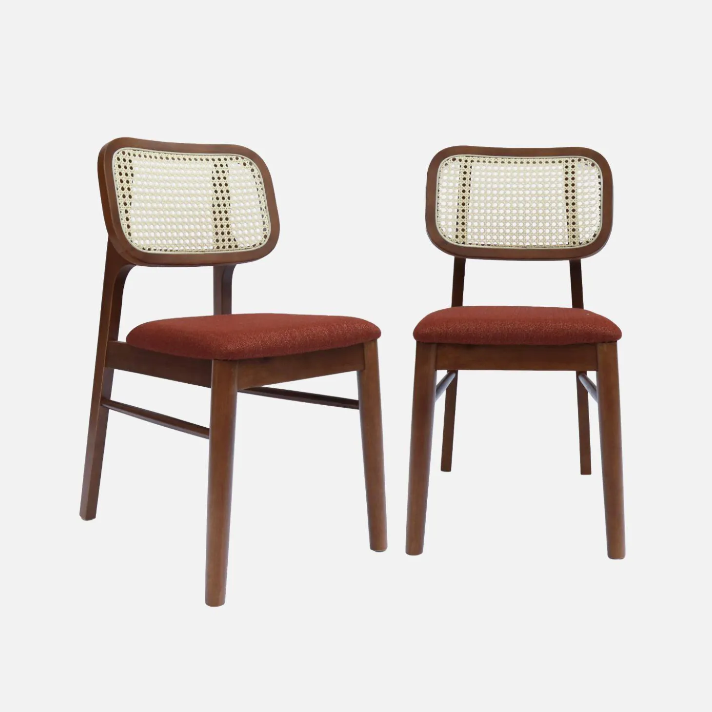 Stoel van walnootkleurig hout en rotan (set van 2)