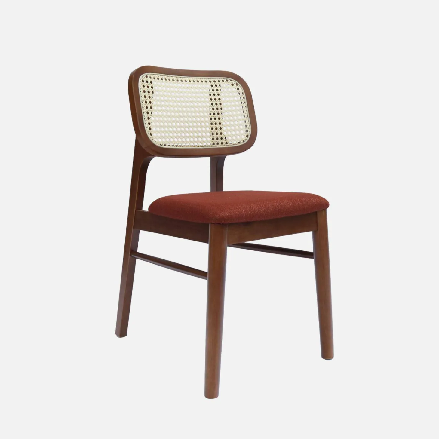 Stoel van walnootkleurig hout en rotan (set van 2)