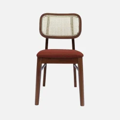 Stoel van walnootkleurig hout en rotan (set van 2)