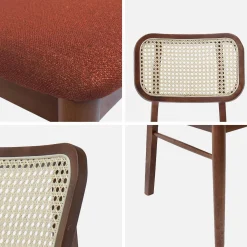 Stoel van walnootkleurig hout en rotan (set van 2)