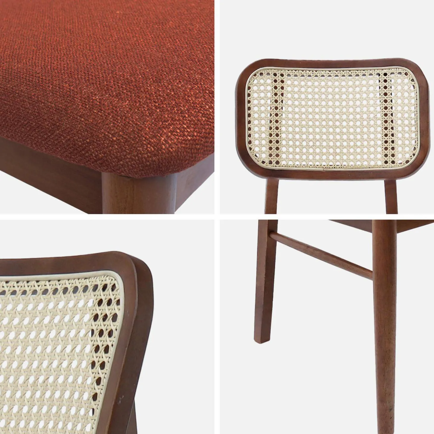 Stoel van walnootkleurig hout en rotan (set van 2)