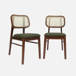 Stoel van walnootkleurig hout en rotan (set van 2)