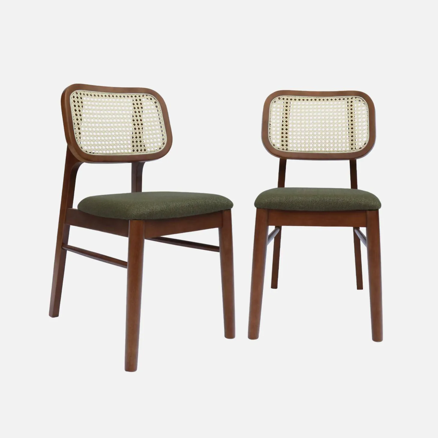 Stoel van walnootkleurig hout en rotan (set van 2)