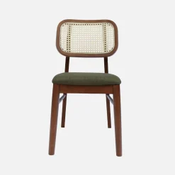Stoel van walnootkleurig hout en rotan (set van 2)