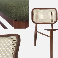 Stoel van walnootkleurig hout en rotan (set van 2)