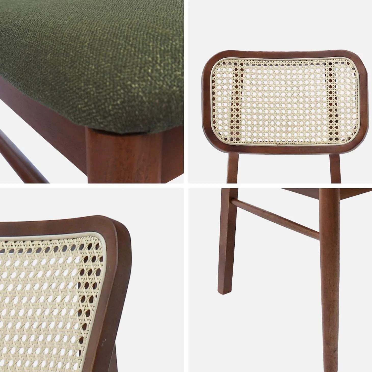 Stoel van walnootkleurig hout en rotan (set van 2)