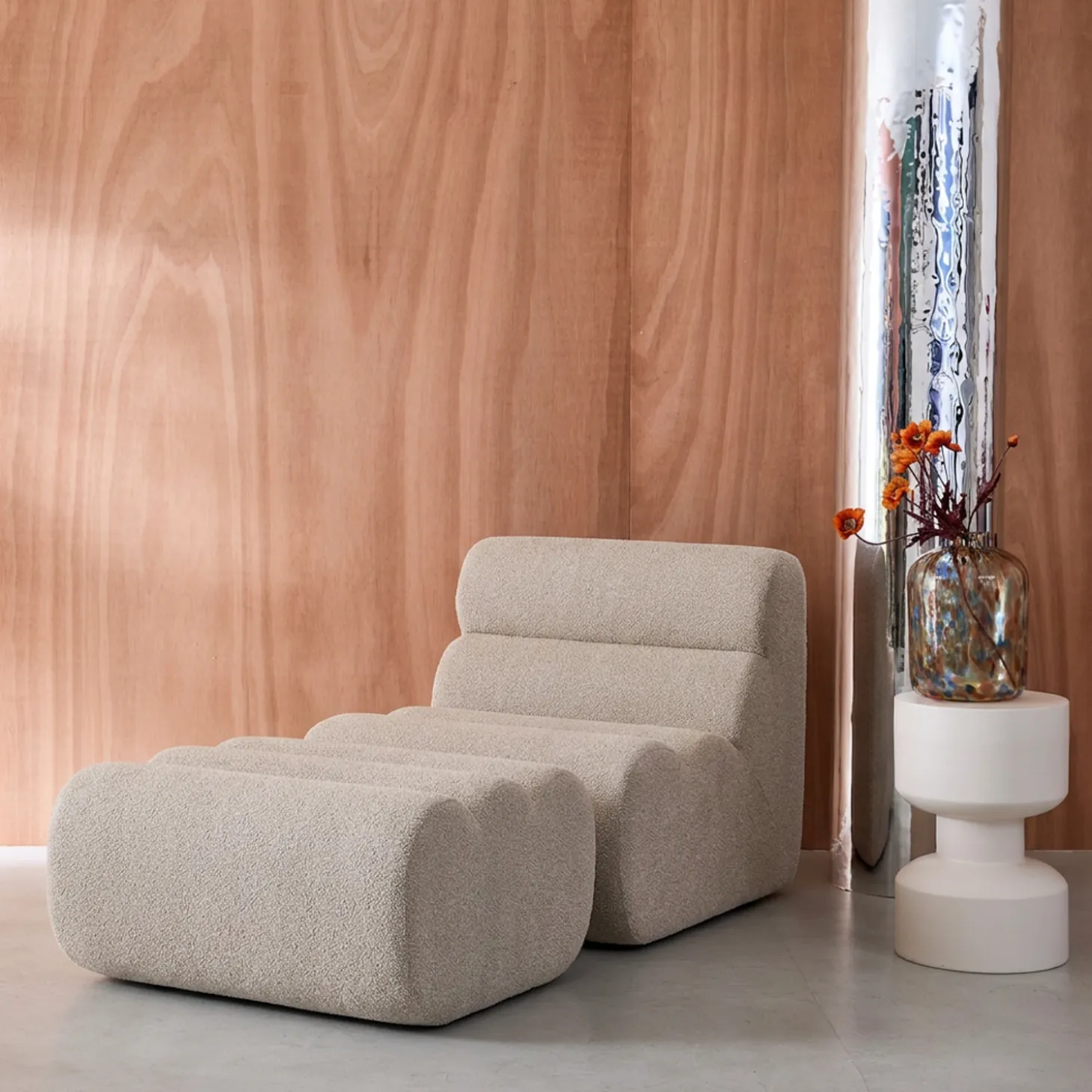 Stoffen fauteuil getextureerde bouclé 1 zitplaats met voetenbankje