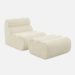 Stoffen fauteuil getextureerde bouclé 1 zitplaats met voetenbankje