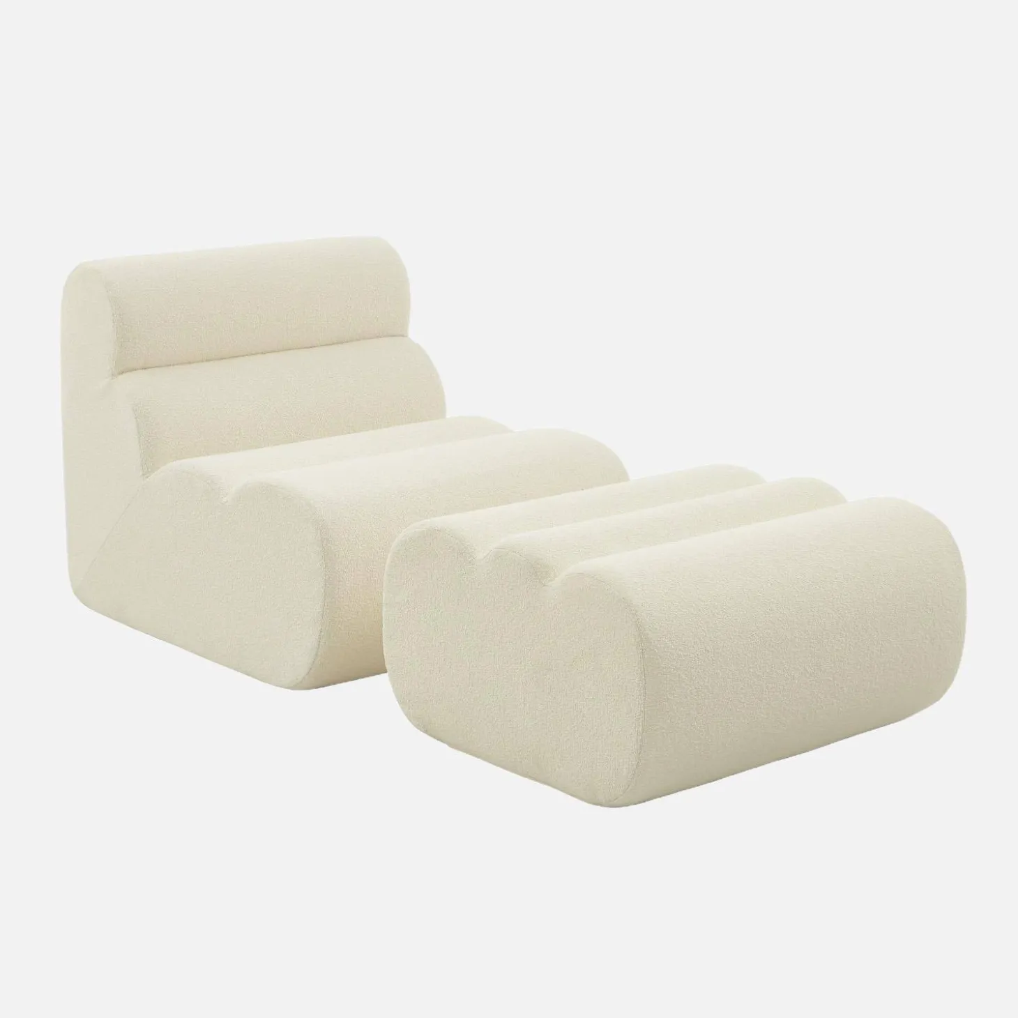 Stoffen fauteuil getextureerde bouclé 1 zitplaats met voetenbankje