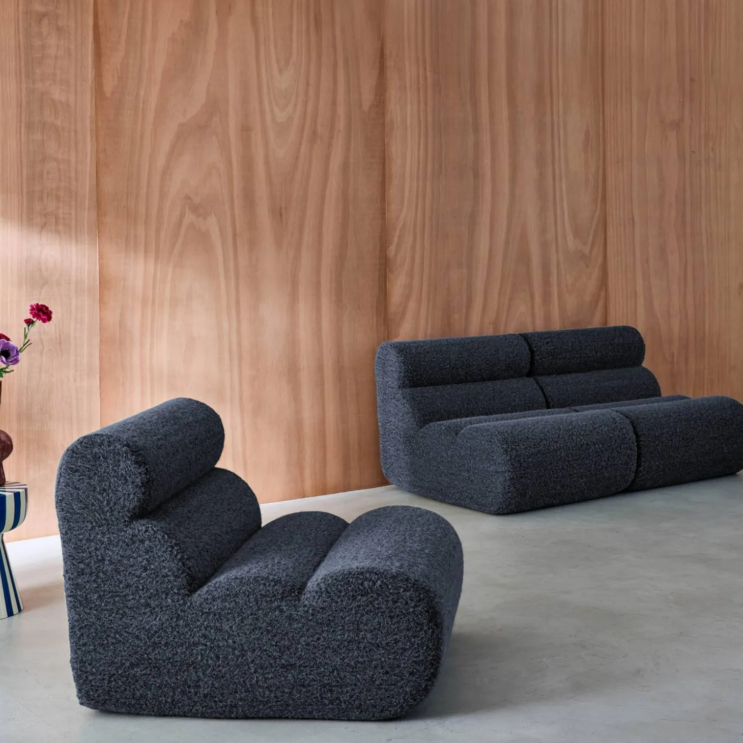 Stoffen fauteuils effect alpaca 1 zitplaats (set van 3)