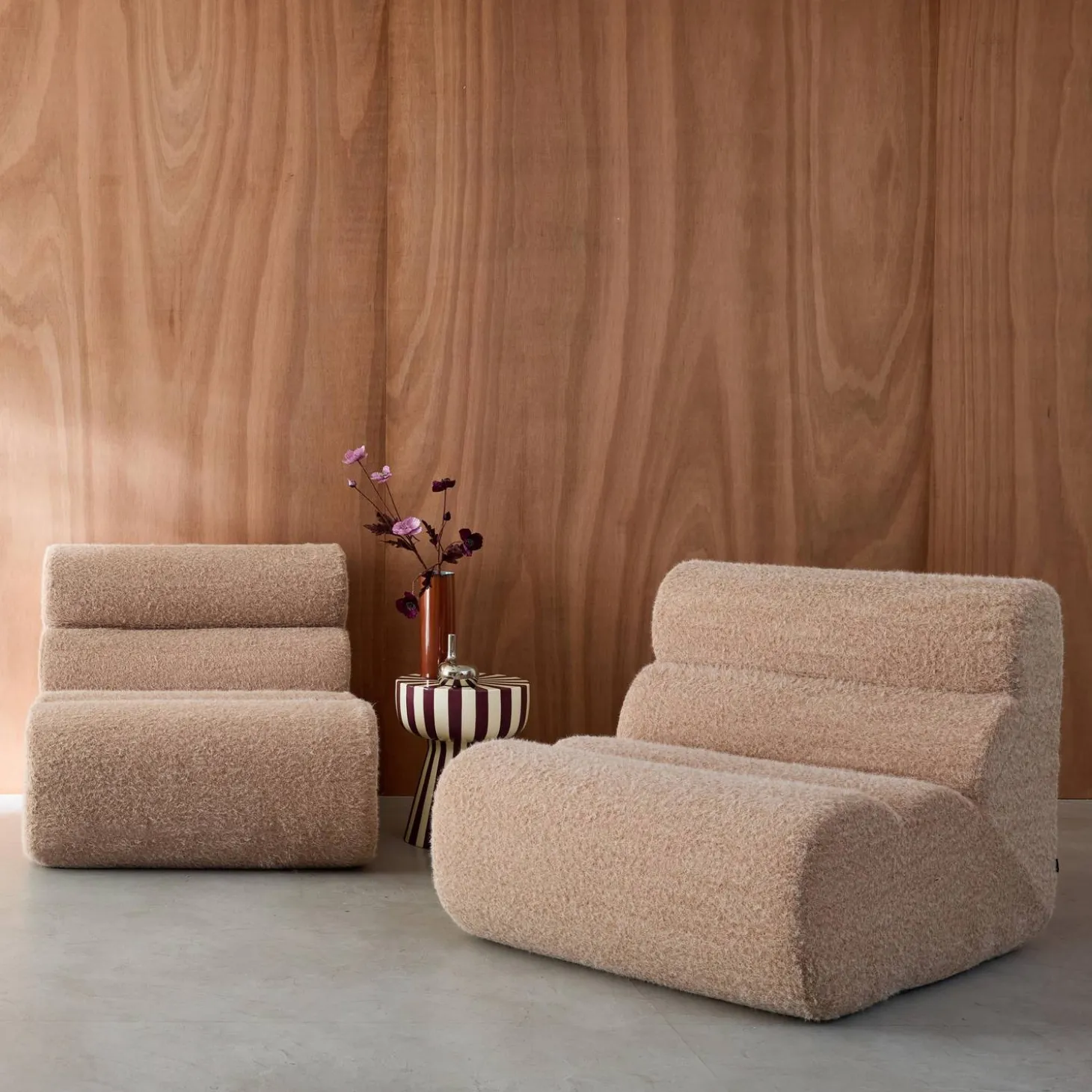 Stoffen fauteuils effect alpaca 1 zitplaats (set van 2)