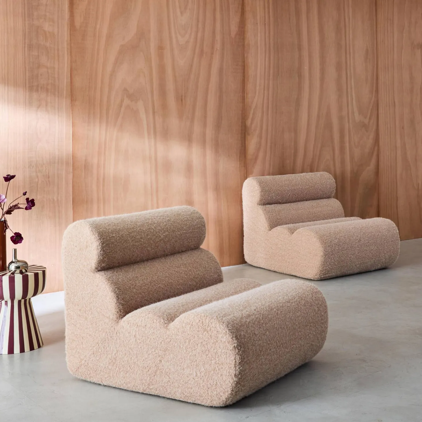 Stoffen fauteuils effect alpaca 1 zitplaats (set van 2)