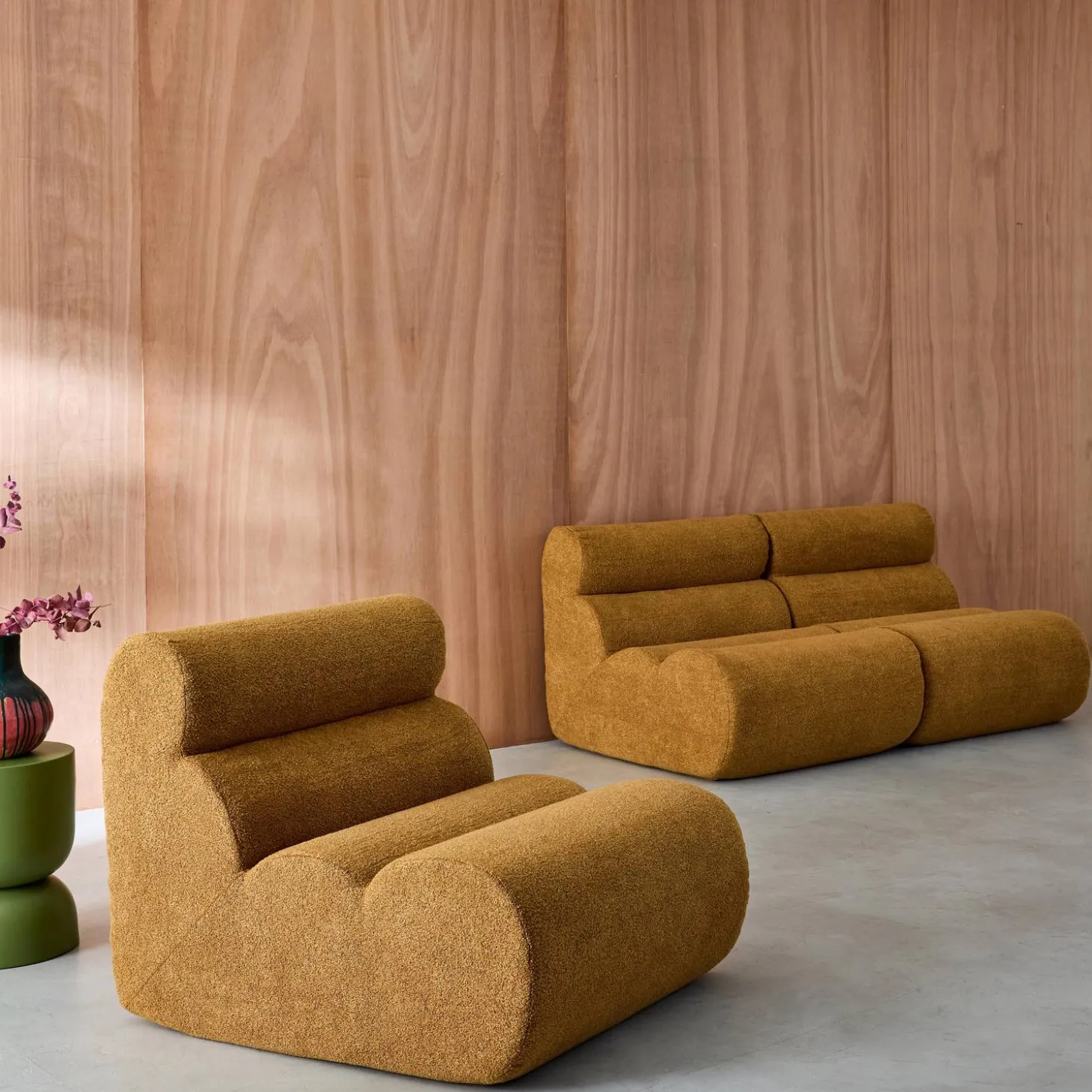 Stoffen fauteuils getextureerde bouclé 1 zitplaats (set van 3)