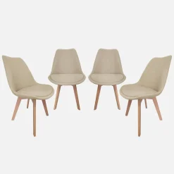 Stoffen Scandinavische stoelen met beukenhouten poten (set van 4)