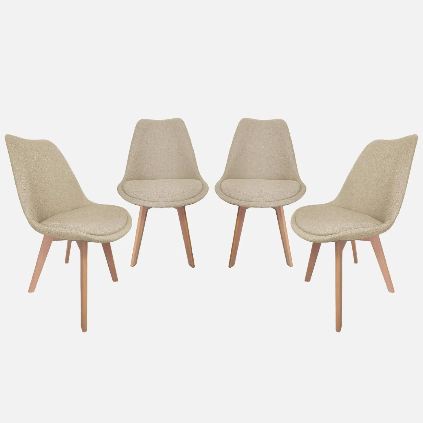 Stoffen Scandinavische stoelen met beukenhouten poten (set van 4)