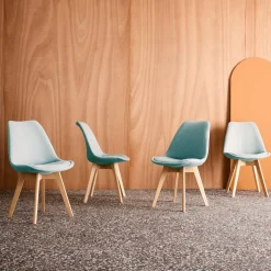 Stoffen Scandinavische stoelen met beukenhouten poten (set van 4)