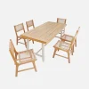 Tafel binnen/buiten acacia hout en metaal, 6 stoelen gevlochten hars