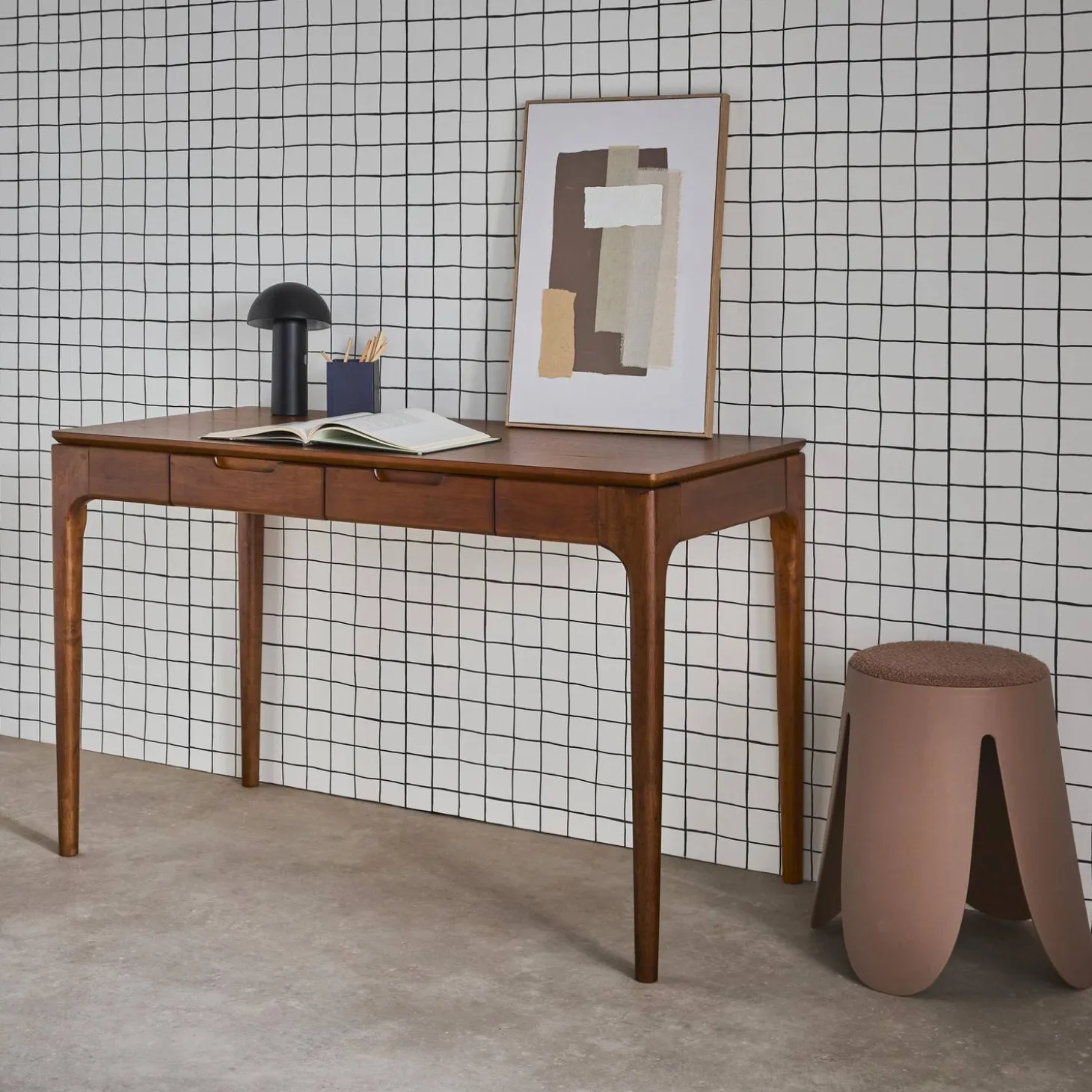 Tafel/bureau rubberhout essenfineer 2 laden