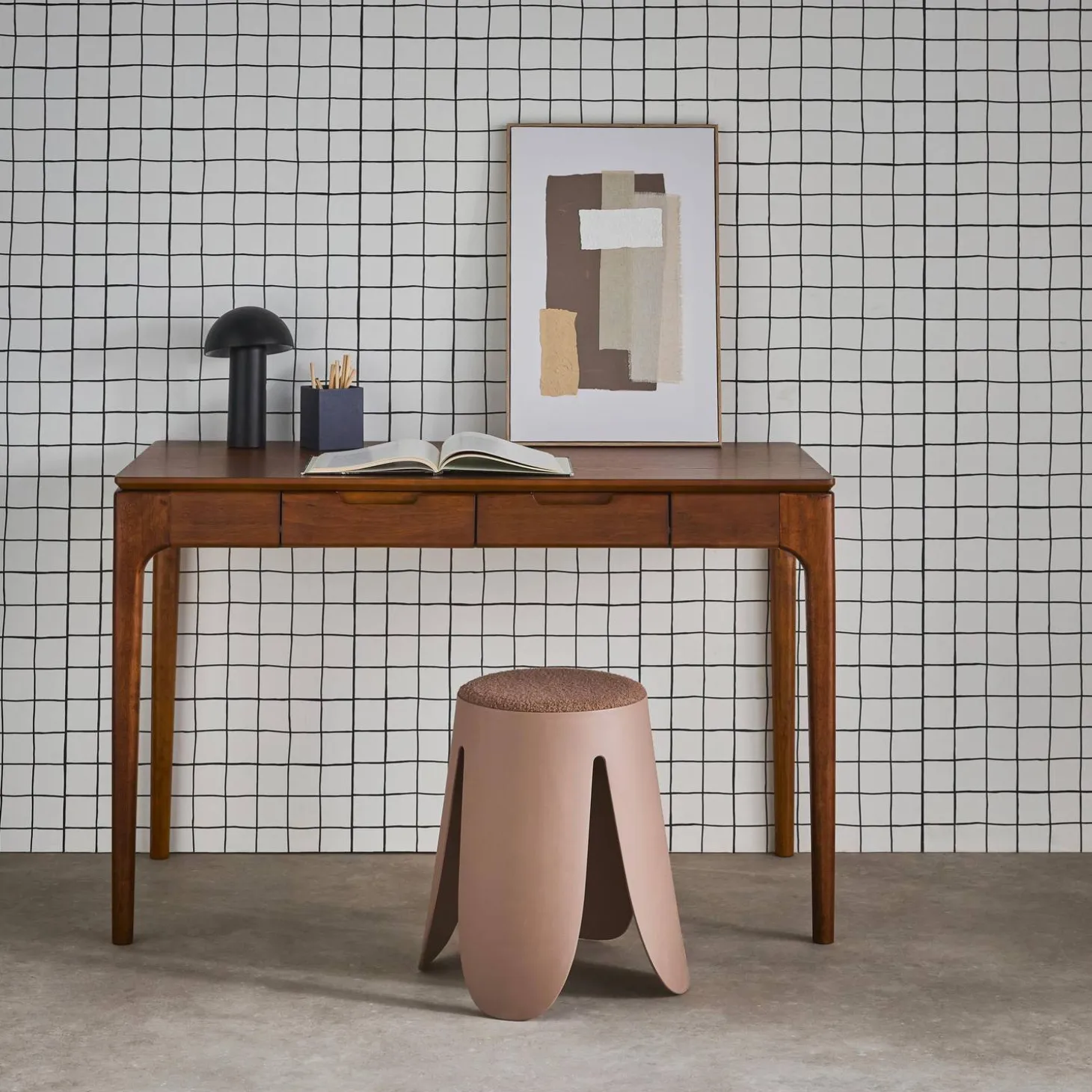 Tafel/bureau rubberhout essenfineer 2 laden