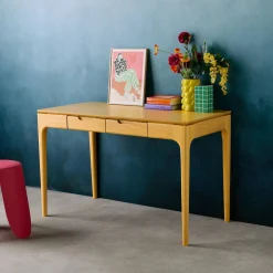 Tafel/bureau rubberhout essenfineer 2 laden
