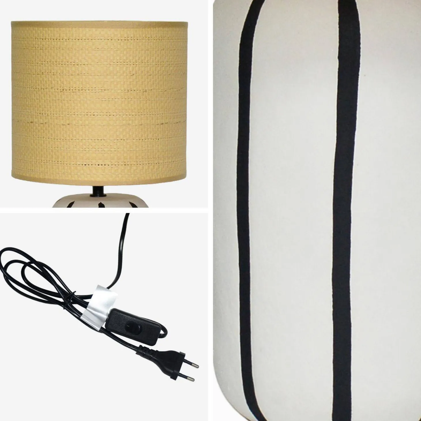 Tafellamp interieur keramiek, lampenkap rotan effect H 41cm