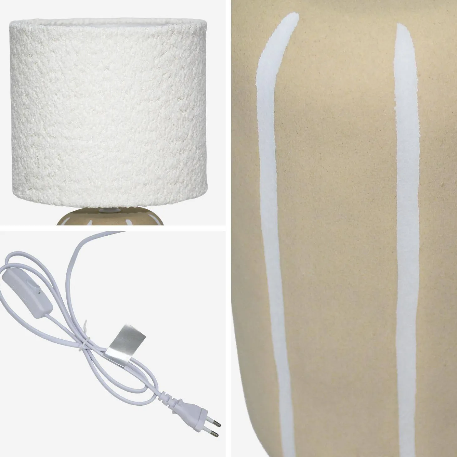Tafellamp interieur keramiek, bouclé lampenkap H 41cm