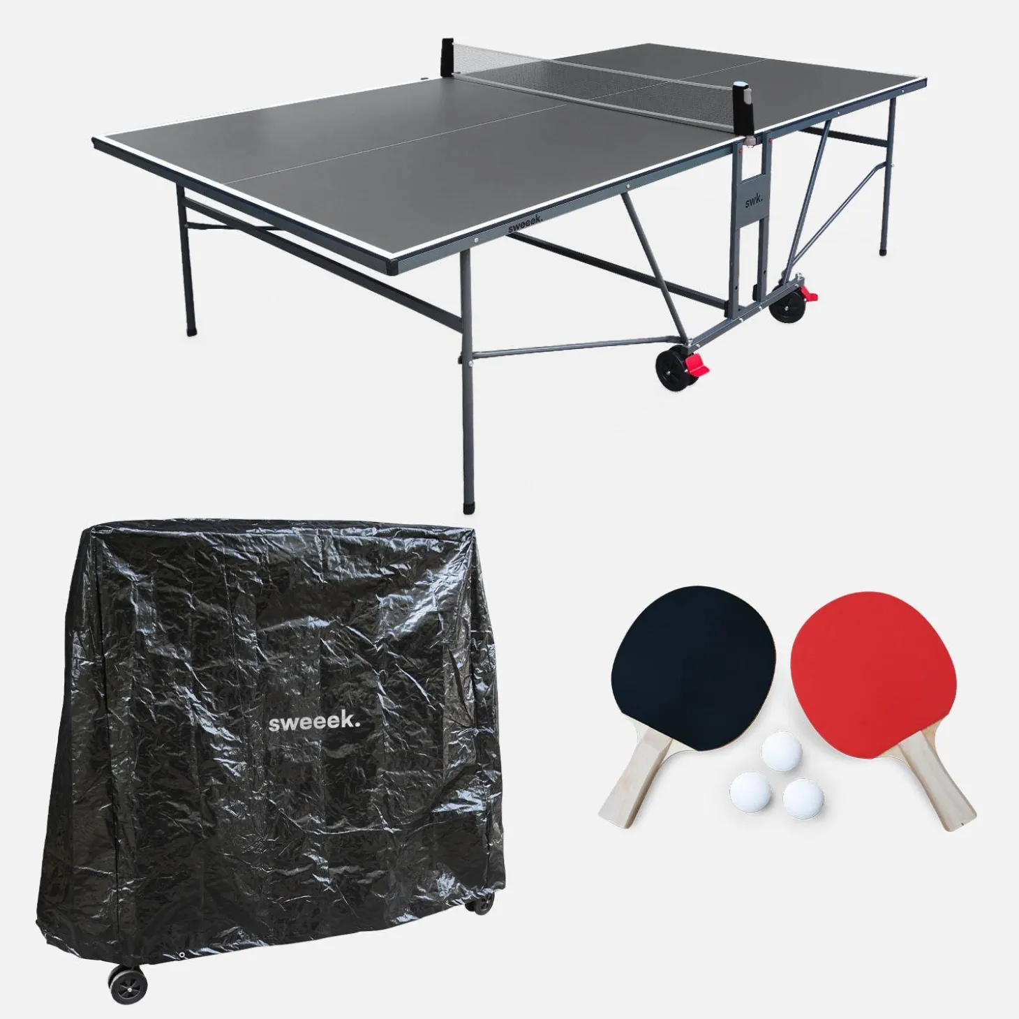 Tafeltennistafel voor binnen met 2 rackets, 3 ballen en beschermhoes
