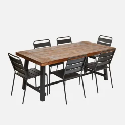 Tafel van hout en metaal, 190cm, 6-8 zitplaatsen
