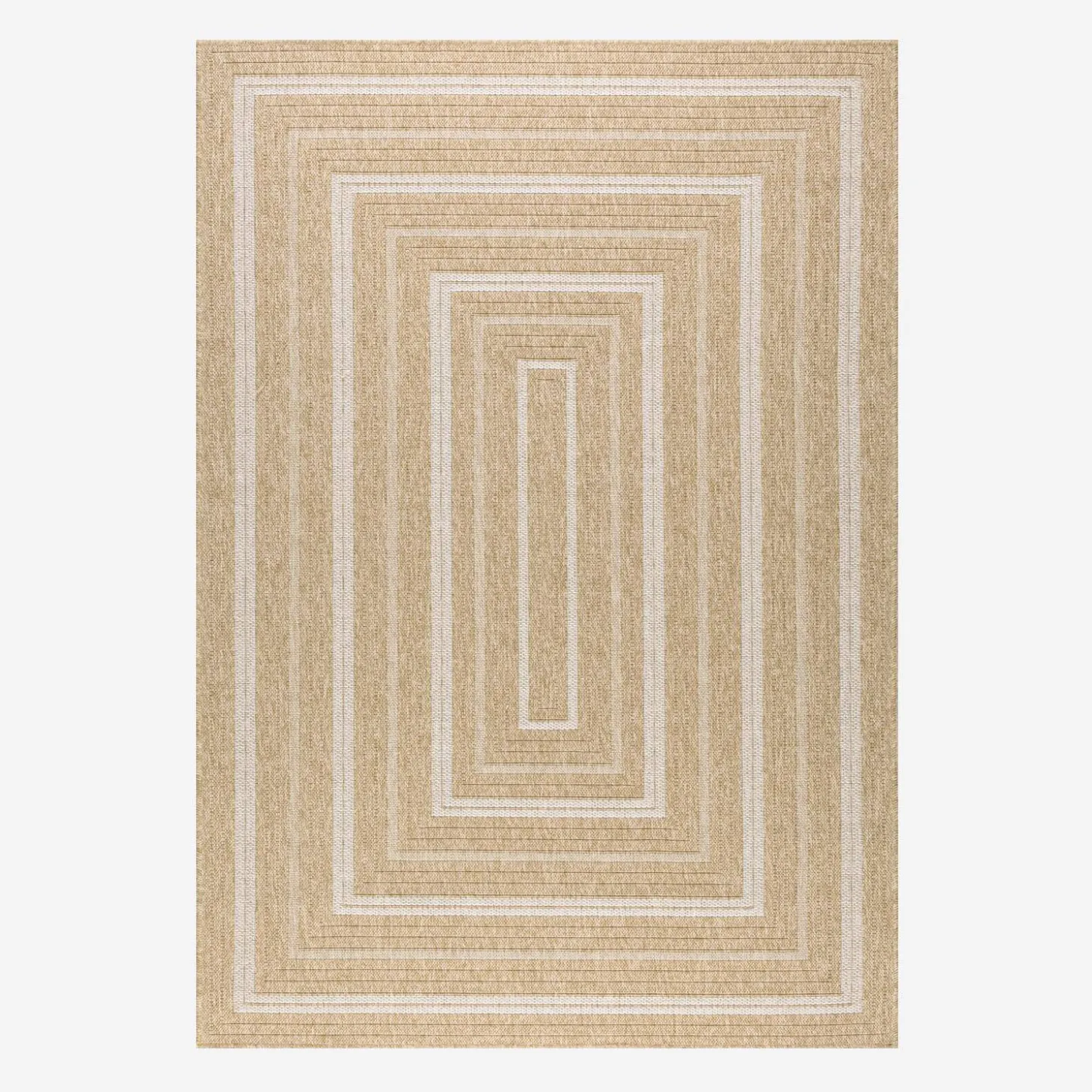 Tapijt voor binnen/buiten jute-effect beige met rechthoekpatronen