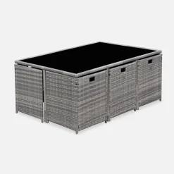 Tuinmeubelset van geweven hars, 6-10 zitplaatsen + beschermhoes