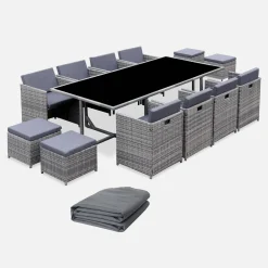 Tuinmeubelset van geweven hars, 8-12 zitplaatsen + beschermhoes