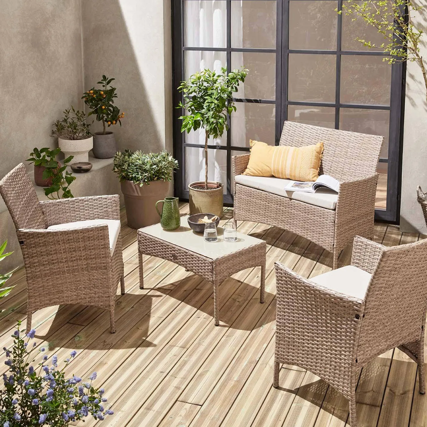 Tuinmeubelset van wicker, 4-zits