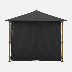 Tuinpaviljoen 3x3m met gordijnen en led aluminium met houteffect