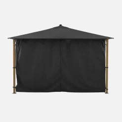 Tuinpaviljoen 4x3m met gordijnen en led aluminium met houteffect