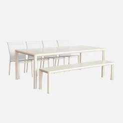 Tuinset, 1 bank en 4 stoelen van aluminium en textilene
