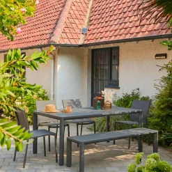Tuinset, 1 bank en 4 stoelen van aluminium en textilene