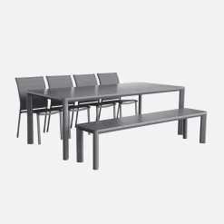 Tuinset, 1 bank en 4 stoelen van aluminium en textilene