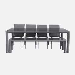 Tuinset, 1 bank en 4 stoelen van aluminium en textilene