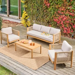 Tuinset met 5 zitplaatsen van acacia en touwen