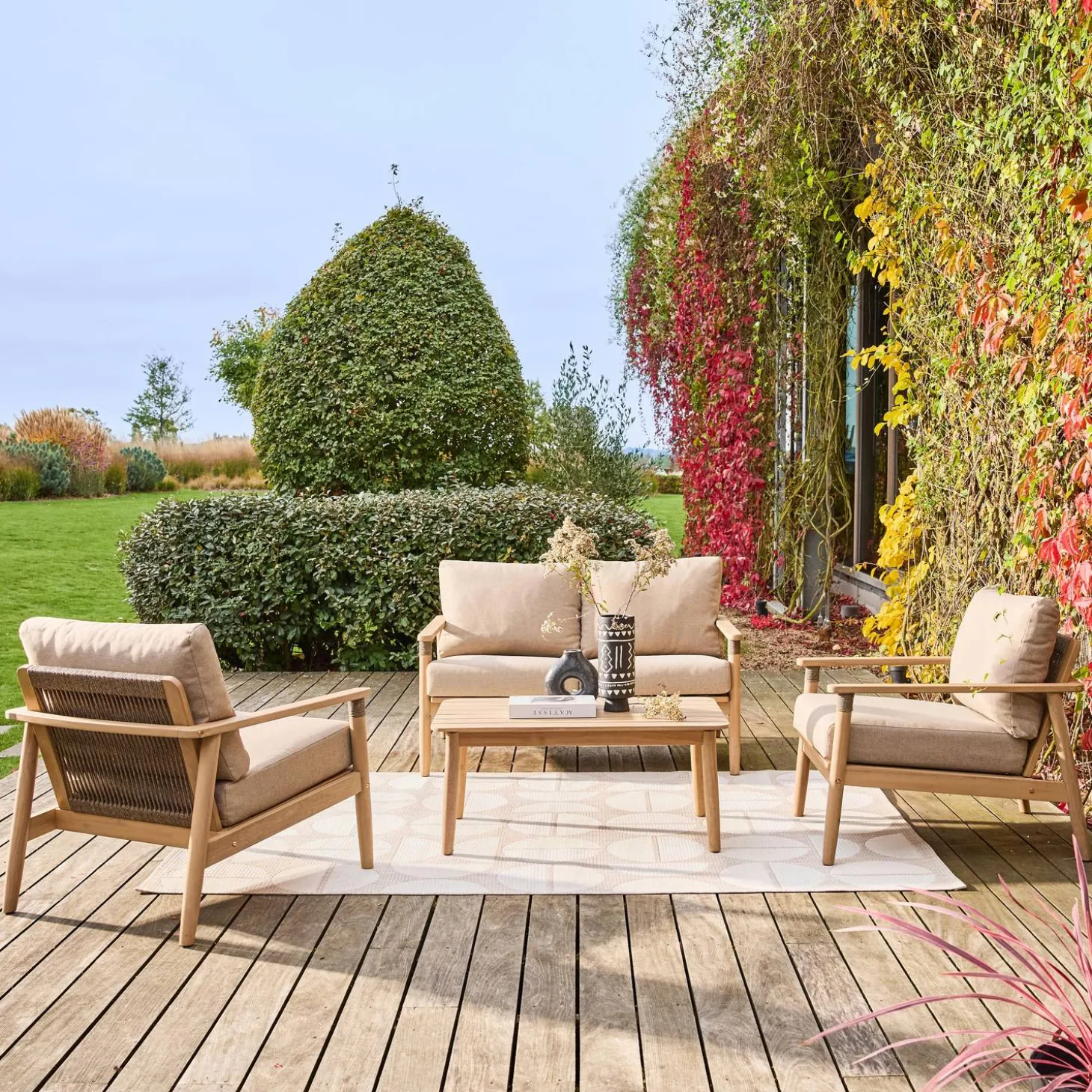 Tuinset van acaciahout en touwen met 4 zitplaatsen