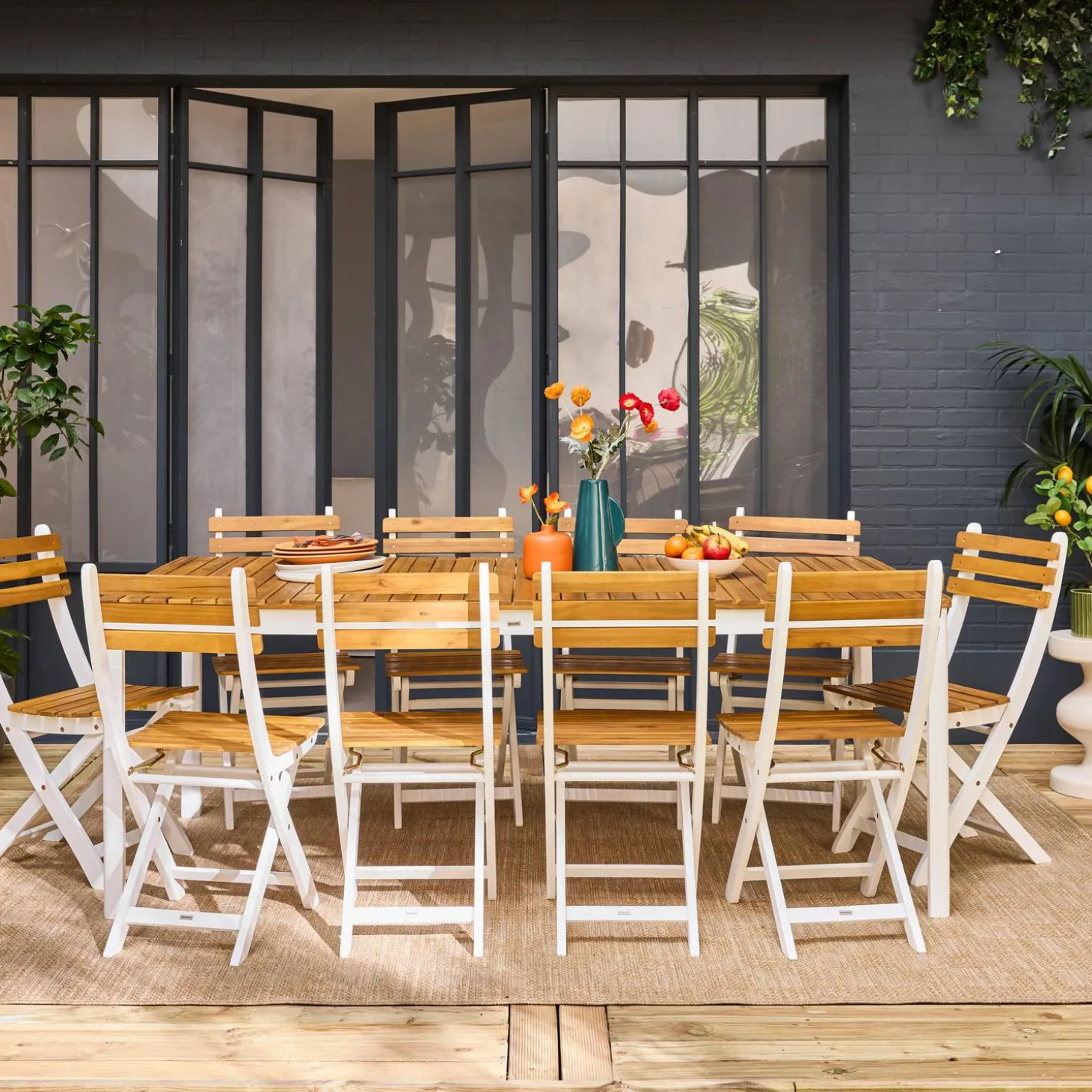 Tuinset van acacia met ronde hoeken, 10 stoelen