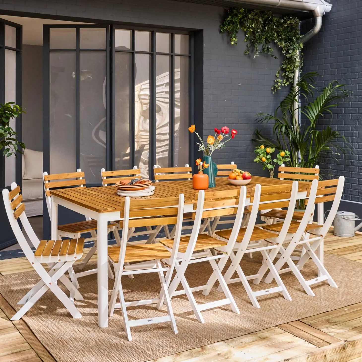 Tuinset van acacia met ronde hoeken, 10 stoelen